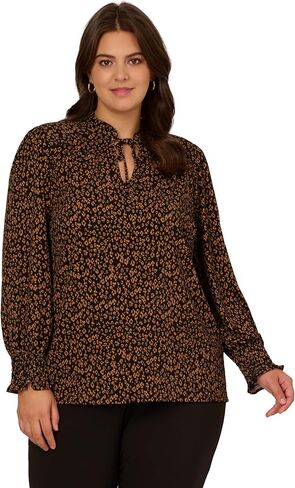 Adrianna Papell Women's Plus Size Ruffle Tieneck Long Sleeve Top in Saudi Arabia