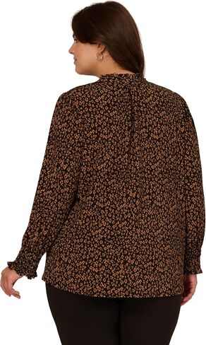 Adrianna Papell Women's Plus Size Ruffle Tieneck Long Sleeve Top in Saudi Arabia