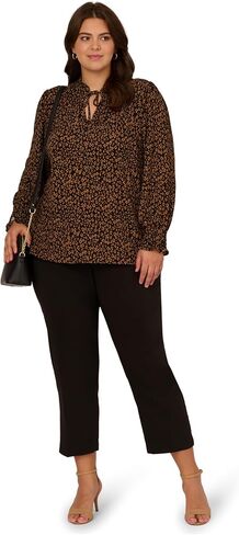 Adrianna Papell Women's Plus Size Ruffle Tieneck Long Sleeve Top in Saudi Arabia