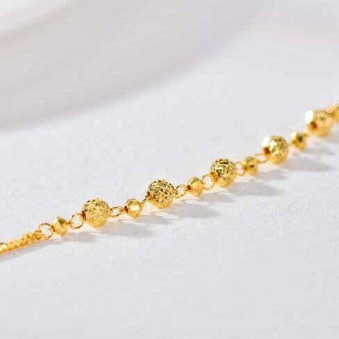 18K Yellow Gold Ball Bracelet Jewelry Gift for Women, Dainty Real Gold Italian Double Chain Bracelets Fine Jewelry Gift for Her, Wife, Girlfriend 6.5"+1" in Saudi Arabia