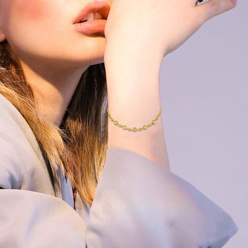 18K Yellow Gold Ball Bracelet Jewelry Gift for Women, Dainty Real Gold Italian Double Chain Bracelets Fine Jewelry Gift for Her, Wife, Girlfriend 6.5"+1" in Saudi Arabia