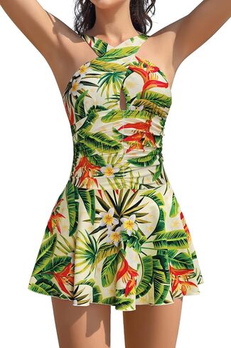 SHEKINI Women's Crossover Ruched Skirt One Piece Swimdress Tummy Control Swimsuit Bathing Suit in Saudi Arabia
