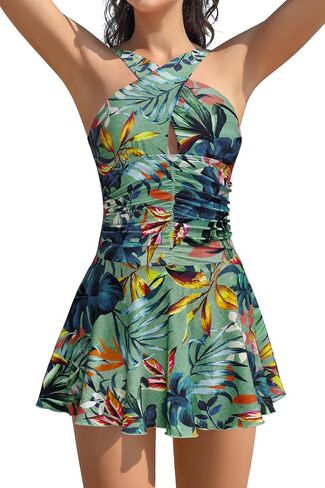 SHEKINI Women's Crossover Ruched Skirt One Piece Swimdress Tummy Control Swimsuit Bathing Suit in Saudi Arabia