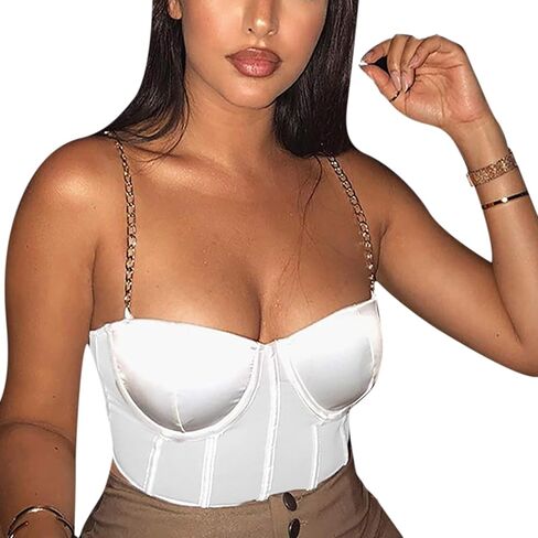ANKOMINA Women Sexy Mesh Bustier Crop Top Backless Chain Straps Push Up Padded Corset Top Bra for Party Club Rave Outfit in Saudi Arabia