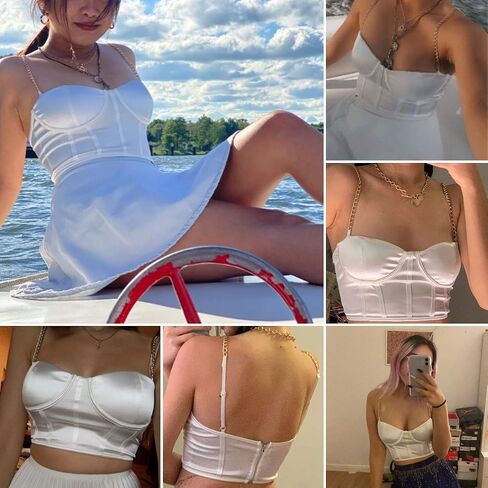 ANKOMINA Women Sexy Mesh Bustier Crop Top Backless Chain Straps Push Up Padded Corset Top Bra for Party Club Rave Outfit in Saudi Arabia