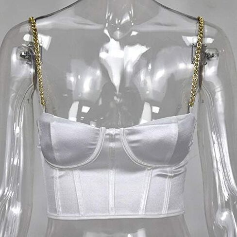 ANKOMINA Women Sexy Mesh Bustier Crop Top Backless Chain Straps Push Up Padded Corset Top Bra for Party Club Rave Outfit in Saudi Arabia