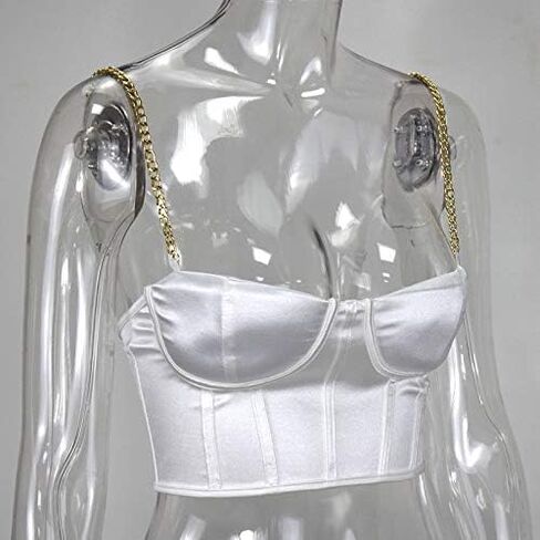 ANKOMINA Women Sexy Mesh Bustier Crop Top Backless Chain Straps Push Up Padded Corset Top Bra for Party Club Rave Outfit in Saudi Arabia