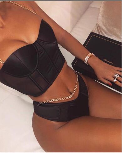 ANKOMINA Women Sexy Mesh Bustier Crop Top Backless Chain Straps Push Up Padded Corset Top Bra for Party Club Rave Outfit in Saudi Arabia