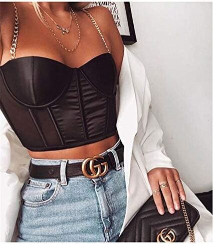 ANKOMINA Women Sexy Mesh Bustier Crop Top Backless Chain Straps Push Up Padded Corset Top Bra for Party Club Rave Outfit in Saudi Arabia