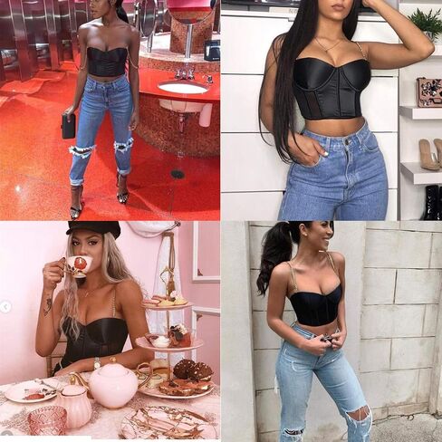 ANKOMINA Women Sexy Mesh Bustier Crop Top Backless Chain Straps Push Up Padded Corset Top Bra for Party Club Rave Outfit in Saudi Arabia
