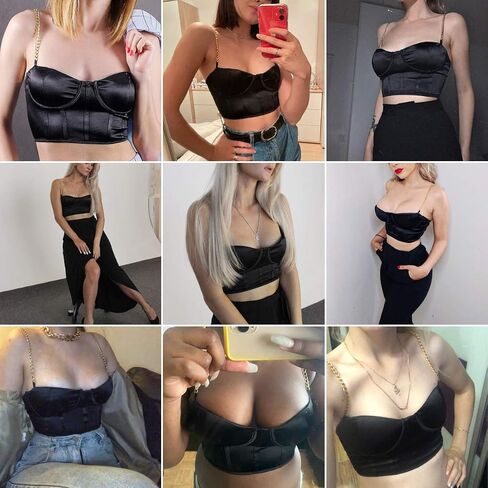 ANKOMINA Women Sexy Mesh Bustier Crop Top Backless Chain Straps Push Up Padded Corset Top Bra for Party Club Rave Outfit in Saudi Arabia