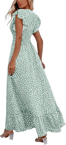 LYANER Women's Floral Print V Neck Ruffle Cap Sleeve Ruffle Hem Flowy Midi Dress in Saudi Arabia