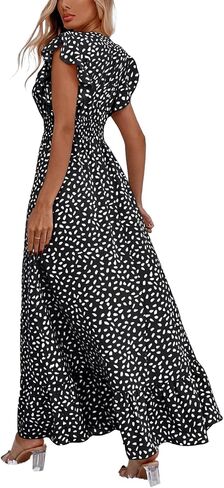LYANER Women's Floral Print V Neck Ruffle Cap Sleeve Ruffle Hem Flowy Midi Dress in Saudi Arabia