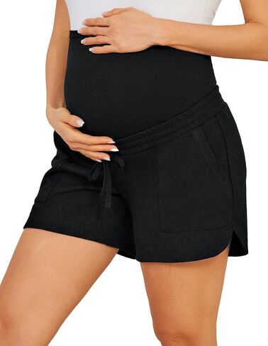 Maacie Maternity Sweat Shorts High Waist Shorts Lounge Casual Curved Slit Shorts with Pockets in Saudi Arabia