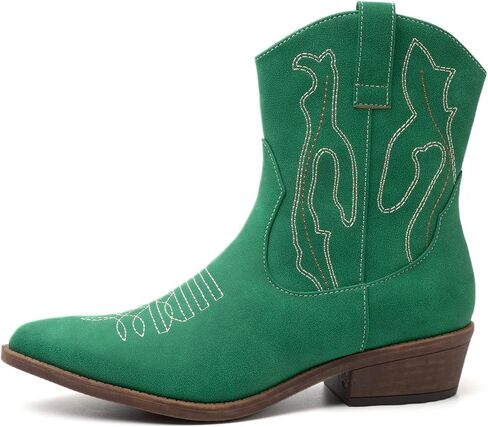 أحذية ANJOUFEMME الغربية للسيدات من رعاة البقر راعية البقر، أحذية طويلة بطول الكاحل مطرزة بمقدمة مستديرة in Kuwait