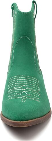 أحذية ANJOUFEMME الغربية للسيدات من رعاة البقر راعية البقر، أحذية طويلة بطول الكاحل مطرزة بمقدمة مستديرة in Kuwait