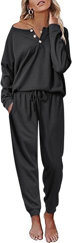 Andeip Womens Pajama Set Waffle Knit Lounge Set 2 Piece Long Sleeve Top and Pants Loungewear Pj Sets in Kuwait