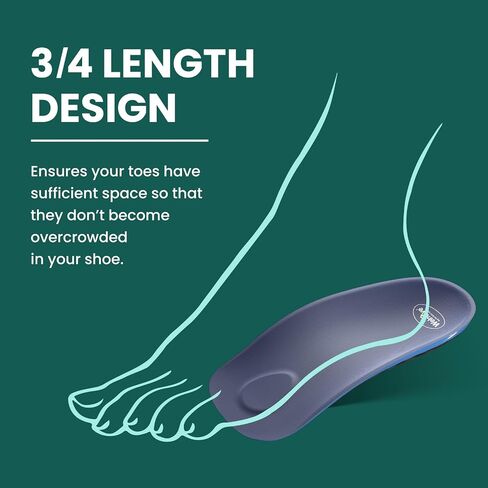 Plantar Fasciitis Arch Support Insoles - Welnove 3/4 Orthotic Inserts with Metatarsal Pad,Pain Relief Shoe Inserts for Lower Back,Knee, Heel,Plantar Fascia,Flat Feet Orthotic Insoles for Women 6-10 in Kuwait