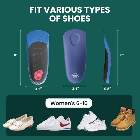 Plantar Fasciitis Arch Support Insoles - Welnove 3/4 Orthotic Inserts with Metatarsal Pad,Pain Relief Shoe Inserts for Lower Back,Knee, Heel,Plantar Fascia,Flat Feet Orthotic Insoles for Women 6-10 in Kuwait