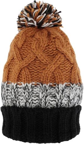 MAXWISEPlush Pom Pom Plush Lined Skull Hat Cuffed Hatband Knit Plush Beanie Hat in Kuwait