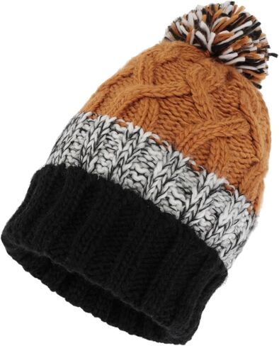 MAXWISEPlush Pom Pom Plush Lined Skull Hat Cuffed Hatband Knit Plush Beanie Hat in Kuwait