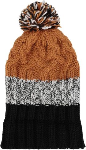 MAXWISEPlush Pom Pom Plush Lined Skull Hat Cuffed Hatband Knit Plush Beanie Hat in Kuwait