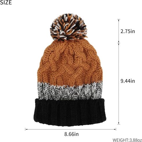 MAXWISEPlush Pom Pom Plush Lined Skull Hat Cuffed Hatband Knit Plush Beanie Hat in Kuwait