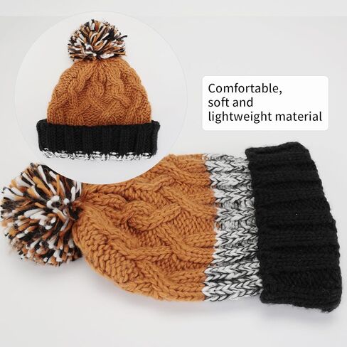 MAXWISEPlush Pom Pom Plush Lined Skull Hat Cuffed Hatband Knit Plush Beanie Hat in Kuwait