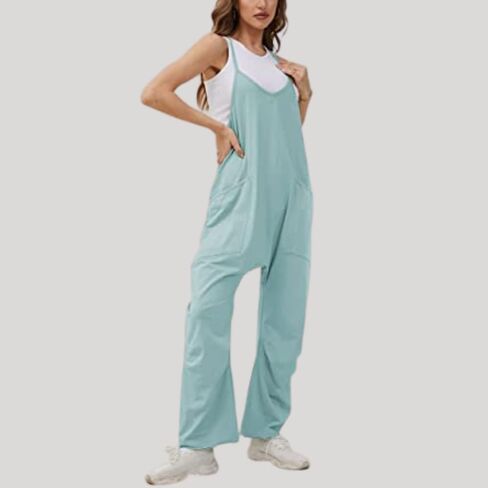 VAOYIU بذلة نسائية كاجوال برقبة على شكل حرف V وزرة حريم قابلة للتمدد وحزام قابل للتعديل مع جيوب in Kuwait