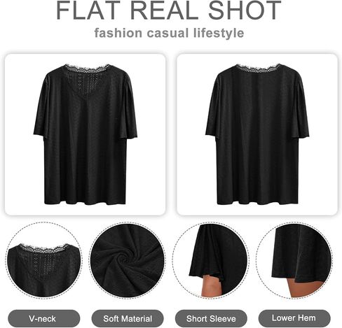 تي شيرت حريمي مقاس كبير بياقة على شكل V وبلوزات من الدانتيل وأكمام جرس صيفية كاجوال فضفاضة مجوفة من الكروشيه in Kuwait