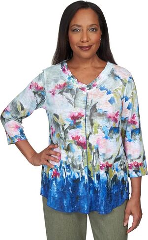 Alfred Dunner Women's Abstract Border Garden Print Top Size L Multi in Saudi Arabia