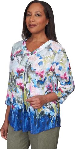 Alfred Dunner Women's Abstract Border Garden Print Top Size L Multi in Saudi Arabia
