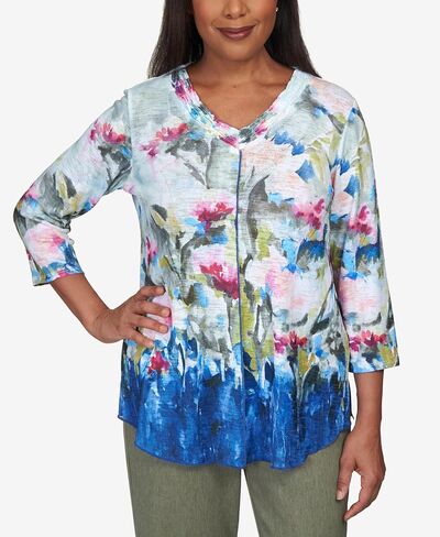 Alfred Dunner Women's Abstract Border Garden Print Top Size L Multi in Saudi Arabia