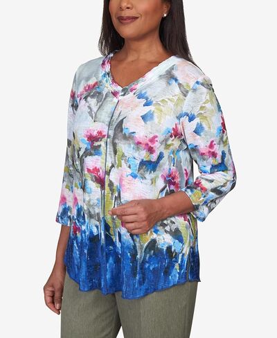 Alfred Dunner Women's Abstract Border Garden Print Top Size L Multi in Saudi Arabia
