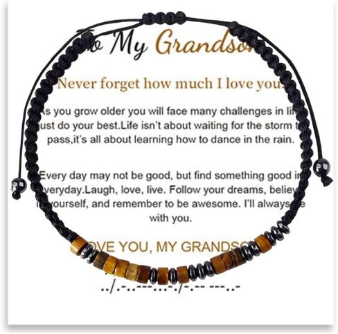 To My Son/Grandson Bracelet, Morse Code Bracelets with Warm Message Card I Love You for Men Boy Women Girl Daughter, Adjustable Obsidian Braided Inspirational Love Bracelets, Meaningful Gifts in Saudi Arabia