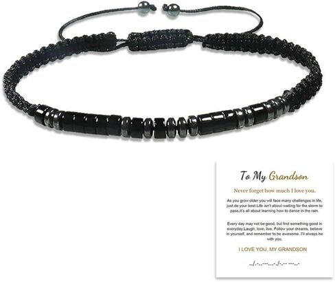 To My Son/Grandson Bracelet, Morse Code Bracelets with Warm Message Card I Love You for Men Boy Women Girl Daughter, Adjustable Obsidian Braided Inspirational Love Bracelets, Meaningful Gifts in Saudi Arabia