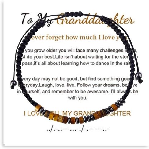 To My Son/Grandson Bracelet, Morse Code Bracelets with Warm Message Card I Love You for Men Boy Women Girl Daughter, Adjustable Obsidian Braided Inspirational Love Bracelets, Meaningful Gifts in Saudi Arabia