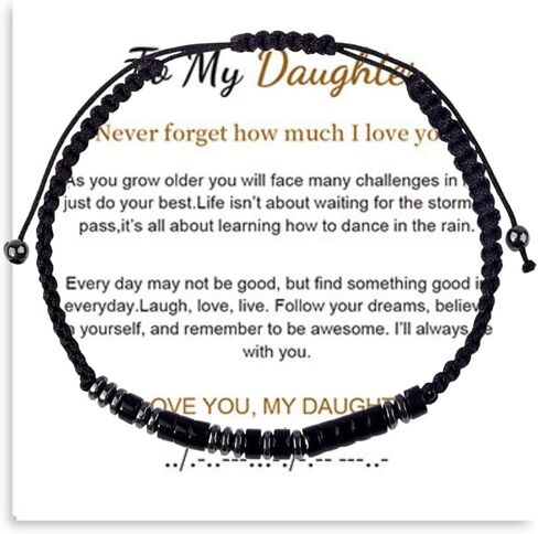 To My Son/Grandson Bracelet, Morse Code Bracelets with Warm Message Card I Love You for Men Boy Women Girl Daughter, Adjustable Obsidian Braided Inspirational Love Bracelets, Meaningful Gifts in Saudi Arabia