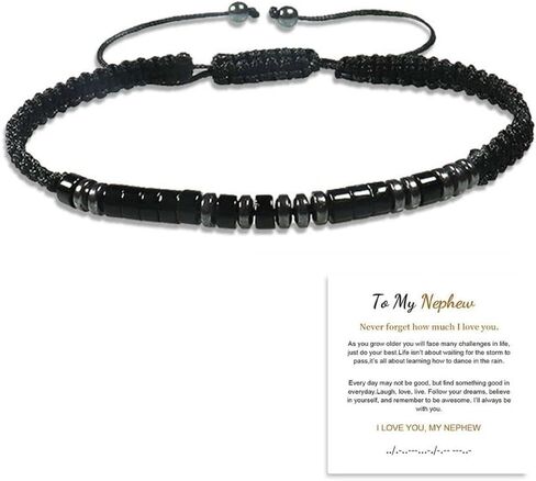 To My Son/Grandson Bracelet, Morse Code Bracelets with Warm Message Card I Love You for Men Boy Women Girl Daughter, Adjustable Obsidian Braided Inspirational Love Bracelets, Meaningful Gifts in Saudi Arabia