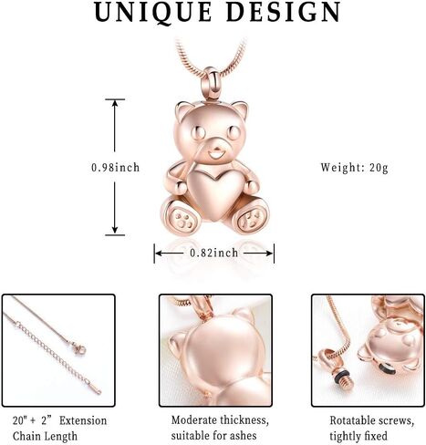 Cremation Jewelry - Teddy Bear Urn Necklace for Men Women with Mini Keepsake Urn Memorial Ash Jewelry in Saudi Arabia