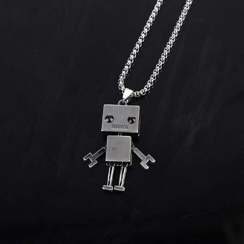 Tiny Cute Robot Necklace for Men, Movable Robot Pendant Necklace with 27.6" Chain, Punk Rock Robot Amulet Necklace, Hip Hop Necklace, Cool Jewelry Gift for Men Boys in Saudi Arabia