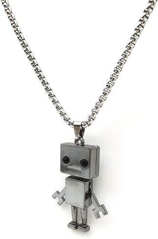 Tiny Cute Robot Necklace for Men, Movable Robot Pendant Necklace with 27.6" Chain, Punk Rock Robot Amulet Necklace, Hip Hop Necklace, Cool Jewelry Gift for Men Boys in Saudi Arabia