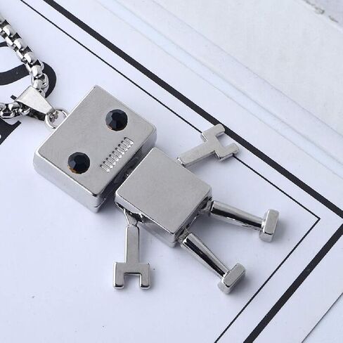 Tiny Cute Robot Necklace for Men, Movable Robot Pendant Necklace with 27.6" Chain, Punk Rock Robot Amulet Necklace, Hip Hop Necklace, Cool Jewelry Gift for Men Boys in Saudi Arabia