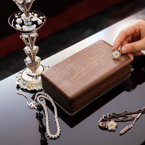 IRIVER صندوق مجوهرات فارغ للسيدات ريترو سفر محمول صغير بسيط من الخشب الصلب مجوهرات خشبية صغيرة تنظيم صندوق عرض التخزين (خشب الكرز) in Kuwait