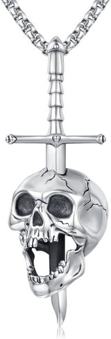 قلادة بتصميم جمجمة من الفضة الاسترليني عيار 925 للرجال والنساء من تووانتس، قلادة بدلاية على شكل سيف وهيكل عظمي وبانك قوطي للهالوين، بدون احجار كريمة in Kuwait