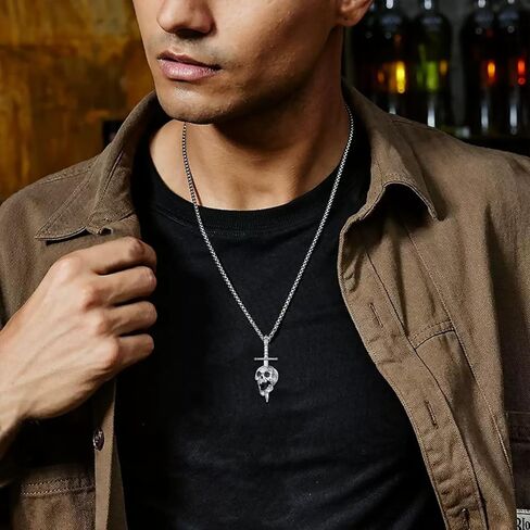 قلادة بتصميم جمجمة من الفضة الاسترليني عيار 925 للرجال والنساء من تووانتس، قلادة بدلاية على شكل سيف وهيكل عظمي وبانك قوطي للهالوين، بدون احجار كريمة in Kuwait