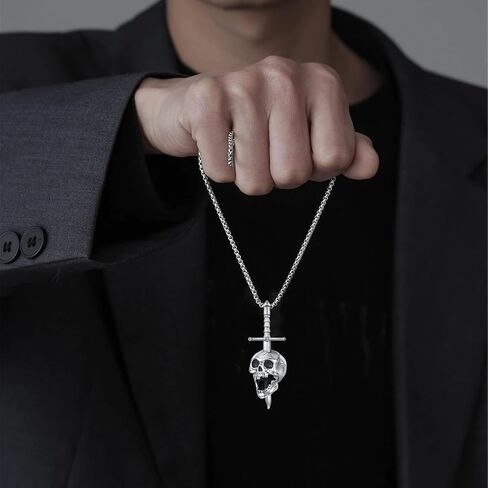 قلادة بتصميم جمجمة من الفضة الاسترليني عيار 925 للرجال والنساء من تووانتس، قلادة بدلاية على شكل سيف وهيكل عظمي وبانك قوطي للهالوين، بدون احجار كريمة in Kuwait