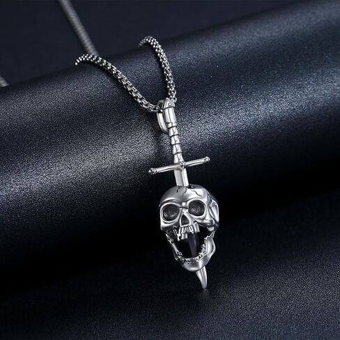 قلادة بتصميم جمجمة من الفضة الاسترليني عيار 925 للرجال والنساء من تووانتس، قلادة بدلاية على شكل سيف وهيكل عظمي وبانك قوطي للهالوين، بدون احجار كريمة in Kuwait