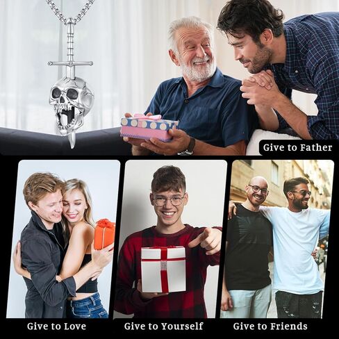 قلادة بتصميم جمجمة من الفضة الاسترليني عيار 925 للرجال والنساء من تووانتس، قلادة بدلاية على شكل سيف وهيكل عظمي وبانك قوطي للهالوين، بدون احجار كريمة in Kuwait