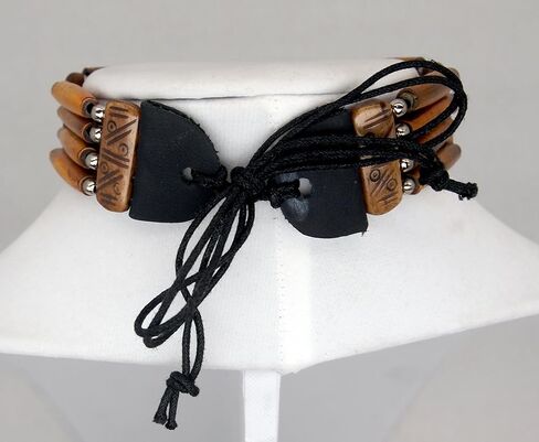 outROAR Gear Choker Necklace Four Row Woody Brown Bone Hairpipe in Kuwait